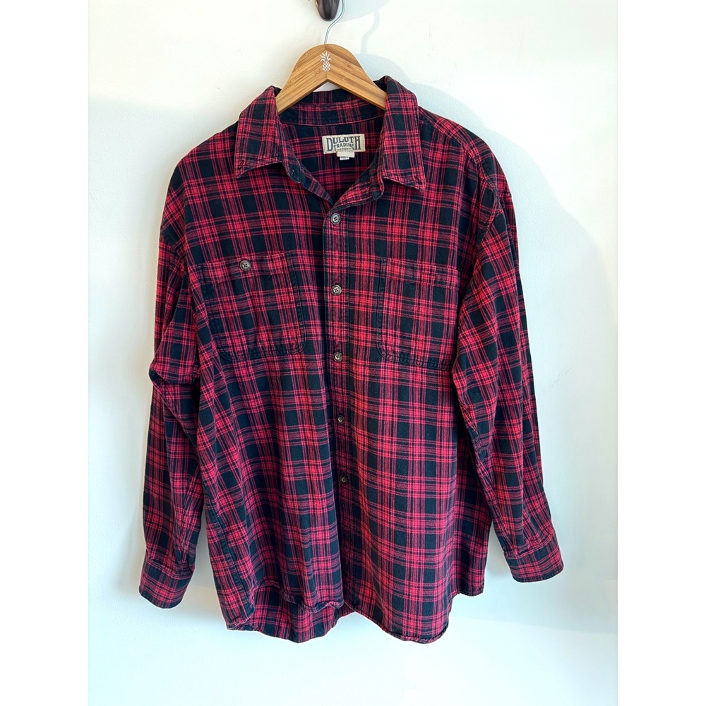 Duluth Trading Co Mens Flannel Shirt Plaid Red Black XL Workwear Outdoors